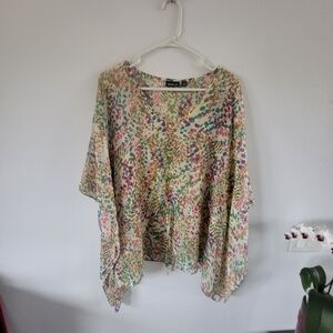 Allen B by Allen Schwartz Sheer Floral Blouse Large Flowing Boho Top
